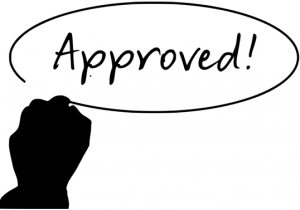 Approved text, circled and with exclamation mark