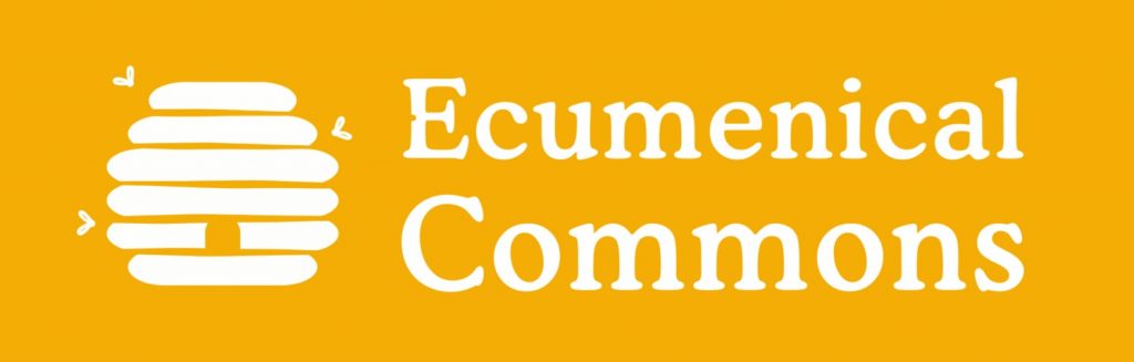 Ecumenical Commons logo - honeybee hive with text