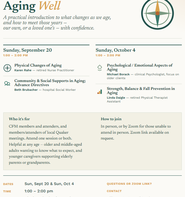 Cincinnati Friends Hosting “Aging Well” Class
